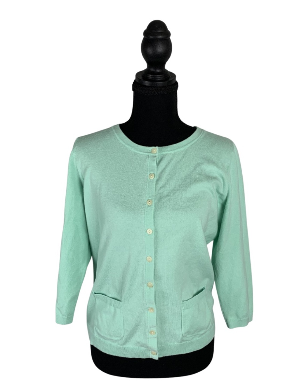 Talbots Mint Green Pima Cotton Crewneck Button Cardigan Women MP Travel Office